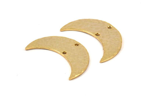 Gold Hammered Crescent Charm, 2 Gold Plated Brass Hammered Moons with 2 Holes (30x11x1.2mm) N0388 Q0074