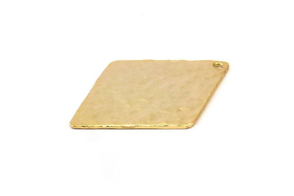 Hammered Diamond Charm, 2 Gold Plated Brass Hammered Diamond Flat Charms Pendant, Findings (34x24mm) N0233 Q0063