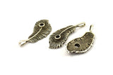 Wide Feather Pendant, 1 Antique Silver Plated Brass Feather Charms, Feather Pendants (50x20mm) N0175