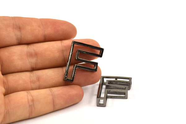Black F Letter, 2 Black Plated F Letter, Initials, Uppercase, Letter Initial Pendant for Personalised Necklaces