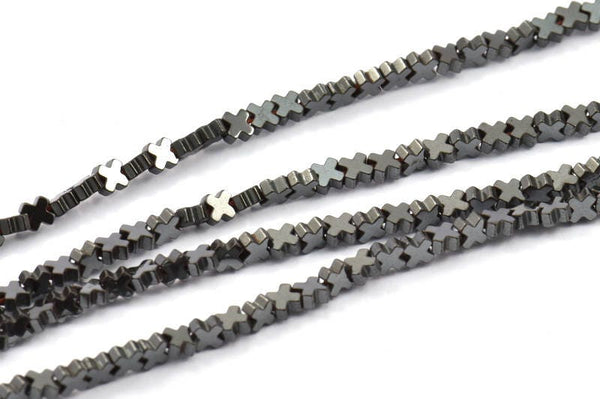 Hematite X Boncuklar 4 mm Siyah Geometrik Boncuklar Tam Zincir 15,5 İnç TK03