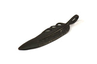 Black Feather Pendant , 2 Oxidized Brass Feather Charms, Feather Pendants (51x11.5mm) N0180 S586