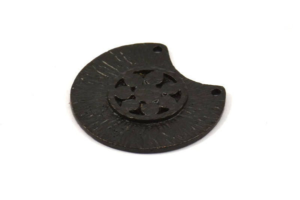 Black Semi Circle Pendant, 2 Oxidized Brass Semi Circle  Pendant with 2 Holes (28x25mm) N0391 S388