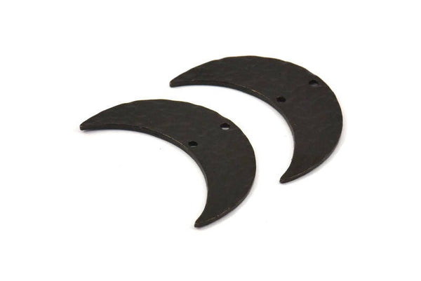 Hammered Moon Pendant, 2 Oxidized Brass Hammered Moons with 2 Holes (44x12x1.2mm) N0389 S432