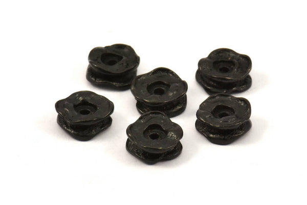Wavy Spacer Bead, 8 Oxidized Brass Double Wave Rondelle Beads, Findings (13x5mm) S585