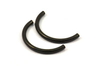 Black Noodle Tubes, 6 Black Oxidized Brass Semi Circle Curved Tube Beads (3x35mm) D0263 S389