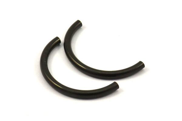 Black Noodle Tubes, 6 Black Oxidized Brass Semi Circle Curved Tube Beads (3x35mm) D0263 S389