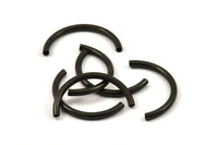 Black Noodle Tubes, 6 Black Oxidized Brass Semi Circle Curved Tube Beads (3x35mm) D0263 S389