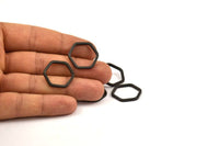 Black Hexagon Connector Ring, 6 Black Oxidized Brass Hexagon Connector Rings (22x2x2mm) D0135 S433