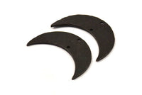 Hammered Black Moon, 2 Oxidized Brass Hammered Moons with 2 Holes (35x11x1.5mm) N0211 S430