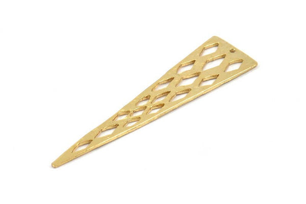 Diamond Textured Triangle, 2 Gold Plated Triangles with Diamond Textured Charms With 1 Hole, Earring Finding (59x14x1mm) N0131 Q0254
