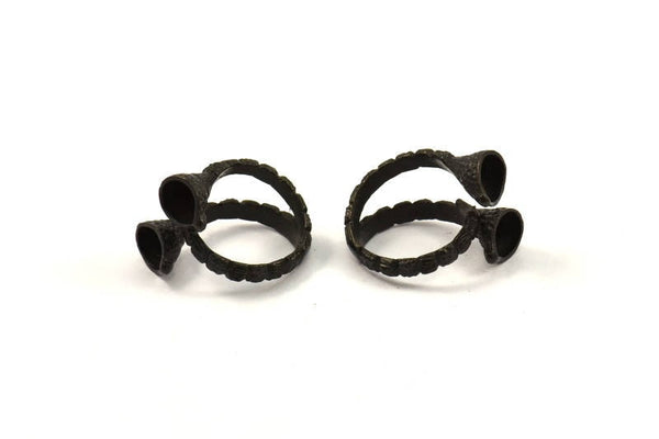 Siyah Spiral Yüzük Ayarı - 2 Oksitlenmiş Pirinç Ayarlanabilir Boho Spiral Yüzük Ayarı - Cam-taş Üzerine Yapıştırma N0381 S530