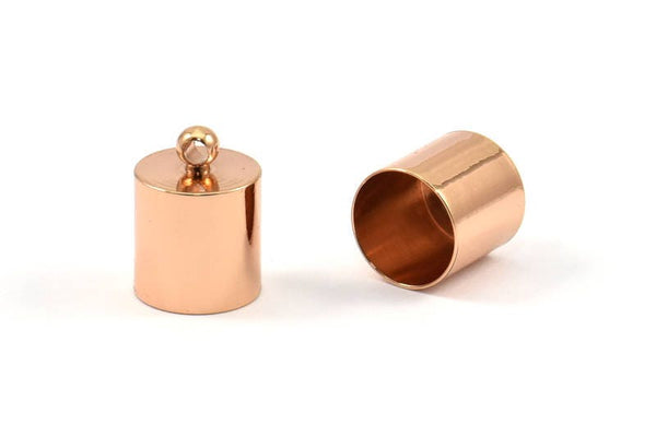Rose Gold Barrel End, 6 Rose Gold Plated Barrel End With Loop (10x14mm) Leather Cord Ends Bs-1658