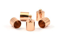 Rose Gold Barrel End, 6 Rose Gold Plated Barrel End With Loop (10x14mm) Leather Cord Ends Bs-1658