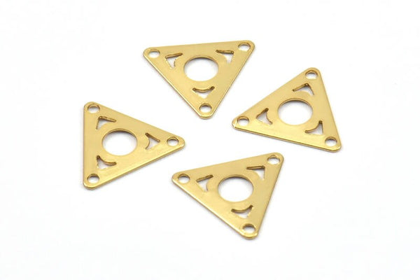 Gold Triangle Connector, 40 Gold Plated Triangle With 3 Holes Connectors, Findings, Tags (13x15mm) Brs 644 A0406 Q0281