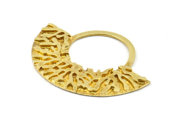 Ethnic Brass Pendant, 1 Raw Brass Semi Circle Pendants (49x36x2x1mm) U090