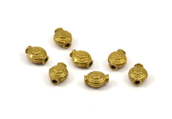 Tiny Brass Spacer Beads, Raw Brass Floral Spacer Beads (6x8mm) N0254