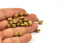 Tiny Brass Spacer Beads, Raw Brass Floral Spacer Beads (6x8mm) N0254