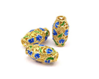 Brass Enamel Oval Blue Beads 2 Pcs (24x13mm) Hole Size 5.50mm B-2