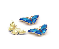 Brass Enamel 2 Butterfly Connector- Hidden Hole (30x15mm)  B-2