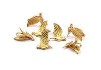 Tiny Bird Charm, Raw Brass Bird Necklace Pendants (13x10mm) N0429