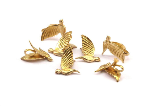 Tiny Bird Charm, Raw Brass Bird Necklace Pendants (13x10mm) N0429