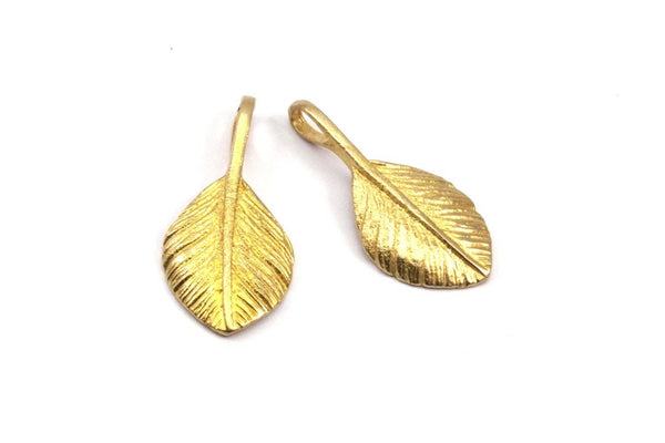 Brass Leaf Pendant, Raw Brass Leaf Charms (27x13mm) N0366
