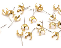 Stainless Steel Earring, 50 Stainless Steel Earring Posts With Raw Brass 8 Mm Pad Bs 1263