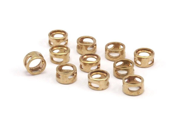Brass Bead For Leather, 12 Raw Brass Beads For Leather Cord Bracelets (7x4mm) Y078