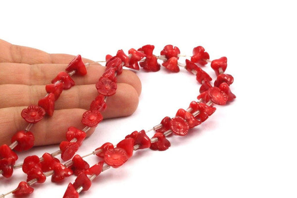 Kırmızı Mercan Değerli Taş Çiçek Boncukları 15,5 İnç Tam Tel (10x6mm) T087