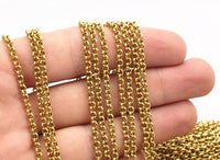 3 M. Raw Brass Open Link Rolo Belcher Chain , ( 3.2mm ) Bs 1017