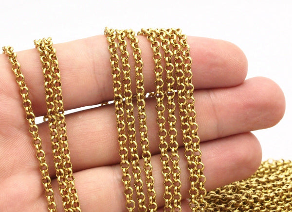 3 M. Raw Brass Open Link Rolo Belcher Chain , ( 3.2mm ) Bs 1017