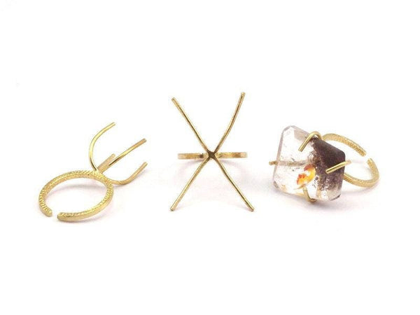 Claw Ring Settings - 5 Raw Brass 4 Claw Ring Blanks For Natural Stones N0046
