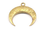 Brass Moon Charm, Raw Brass Textured Horn Charms, Pendant, Jewelry Finding (27x8x3.55mm) N0239