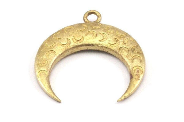 Brass Moon Charm, Raw Brass Textured Horn Charms, Pendant, Jewelry Finding (27x8x3.55mm) N0239