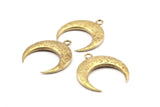 Brass Moon Charm, Raw Brass Textured Horn Charms, Pendant, Jewelry Finding (27x8x3.55mm) N0239