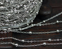 Silver Brass Bulk, 10 Meters - 33 Feet (2x1.5mm) Silver Tone Brass Soldered Chain With Ball C54 ( Z022 )