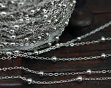 Silver Brass Bulk, 10 Meters - 33 Feet (2x1.5mm) Silver Tone Brass Soldered Chain With Ball C54 ( Z022 )