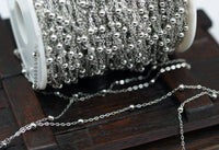 Silver Brass Bulk, 10 Meters - 33 Feet (2x1.5mm) Silver Tone Brass Soldered Chain With Ball C54 ( Z022 )