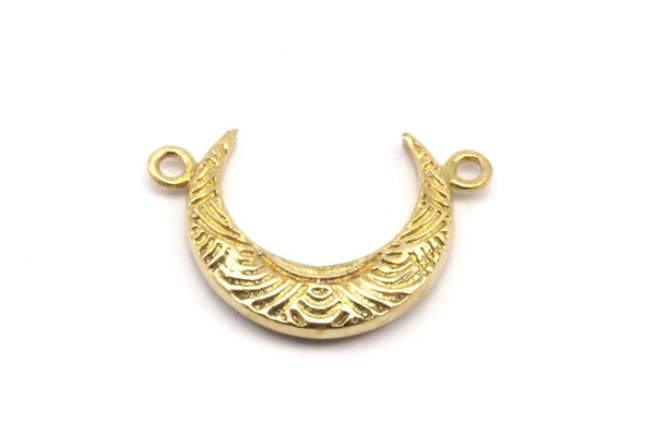 Brass Moon Charm, 3 Raw Brass Textured Horn Charms, Pendant, Jewelry Finding (19x6x4.40mm) N0201
