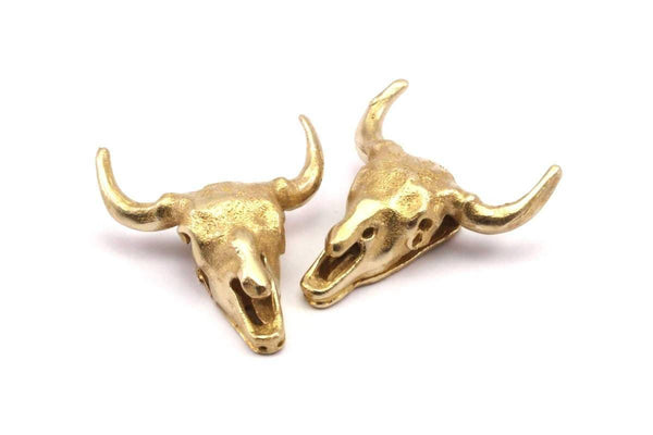 Öküz Başlı Kafatası Kolye, Ham Pirinç Öküz Başlı Kafatası Tılsımları, Kolye Uçları (25x26mm) N0150