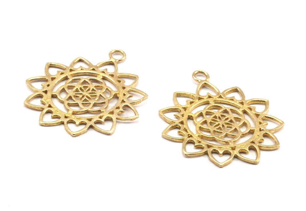 Brass Textured Pendant - Raw Brass Textured Pendants With Hearts (36x30x1.3mm) N0253