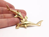 Hammer Fish Pendant, Raw Brass Hammer Fish Charm (51x21mm) N0152
