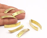 Brass Curved Rectangle, 14 Raw Brass Curved Rectangle Stamping Blank, Pendant With 2 Holes (41x8x0.80mm) K626