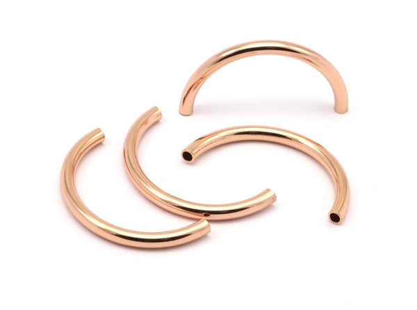 Rose Gold Noodle Tubes - 5 Rose Gold Plated Brass Semi Circle Curved Tube Beads (3x35mm) D0263 q0031
