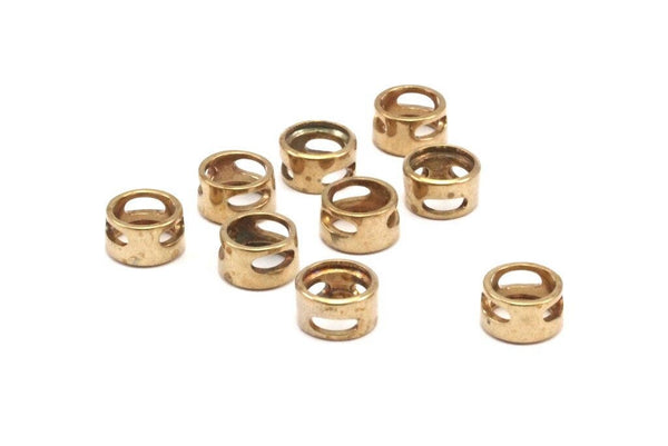 Brass Bead For Leather, 12 Raw Brass Beads For Leather Cord Bracelets (8x4.5mm) Y079