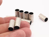 Textured Silver Tube, 12 Antique Silver Plated Brass Textured Tube Beads (8x16mm) H0117