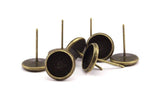 Iron Post Bronze Pad, 50 Antique Bronze Earring Posts 8mm Pad, Ear Studs D0192