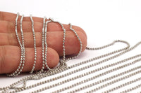 Tiny Silver Chain, 10 Meters - 33 Feet (1.5mm) Silver Tone Brass Faceted Ball Chain - W71