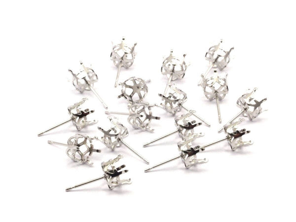 Stainless Steel Silver Pad, 16 Stainless Steel Earring Posts 6mm Pad K620